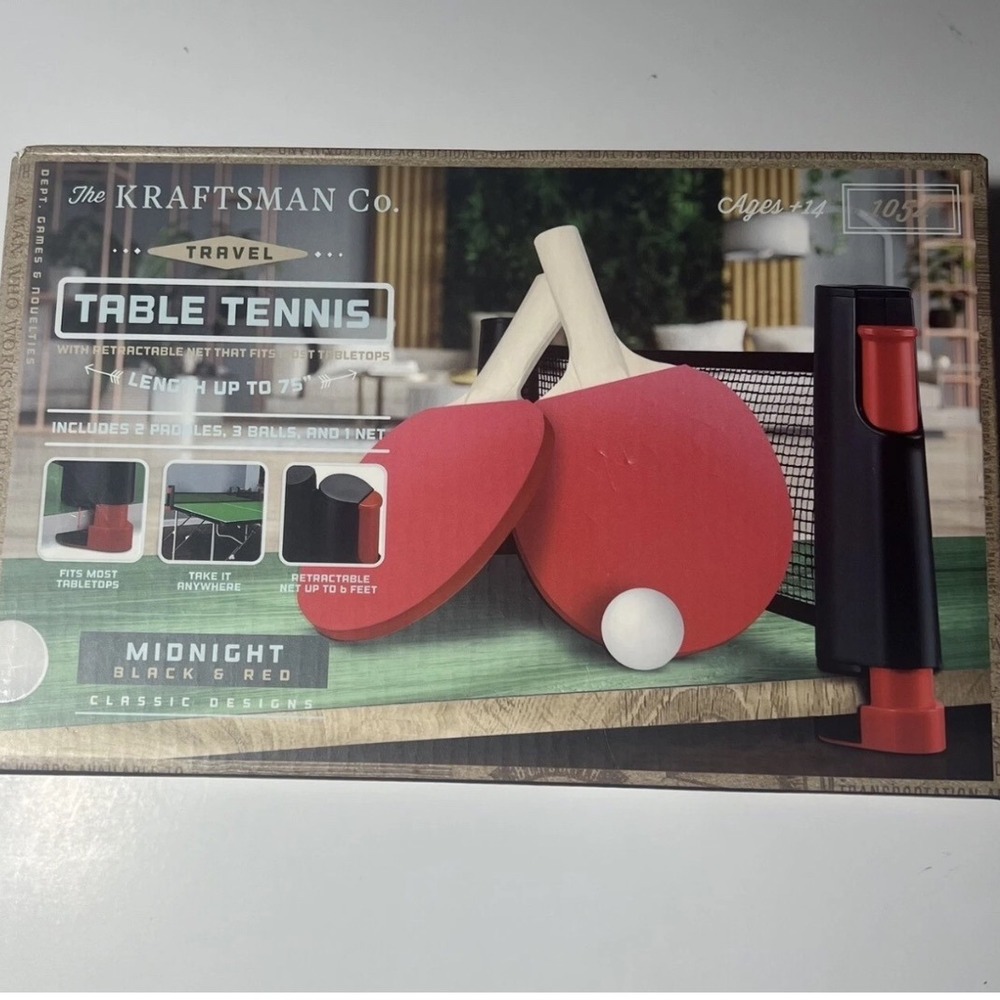 The Kraftsman Co Travel Table Tennis Set OS Black‎ Red Retractable Net
